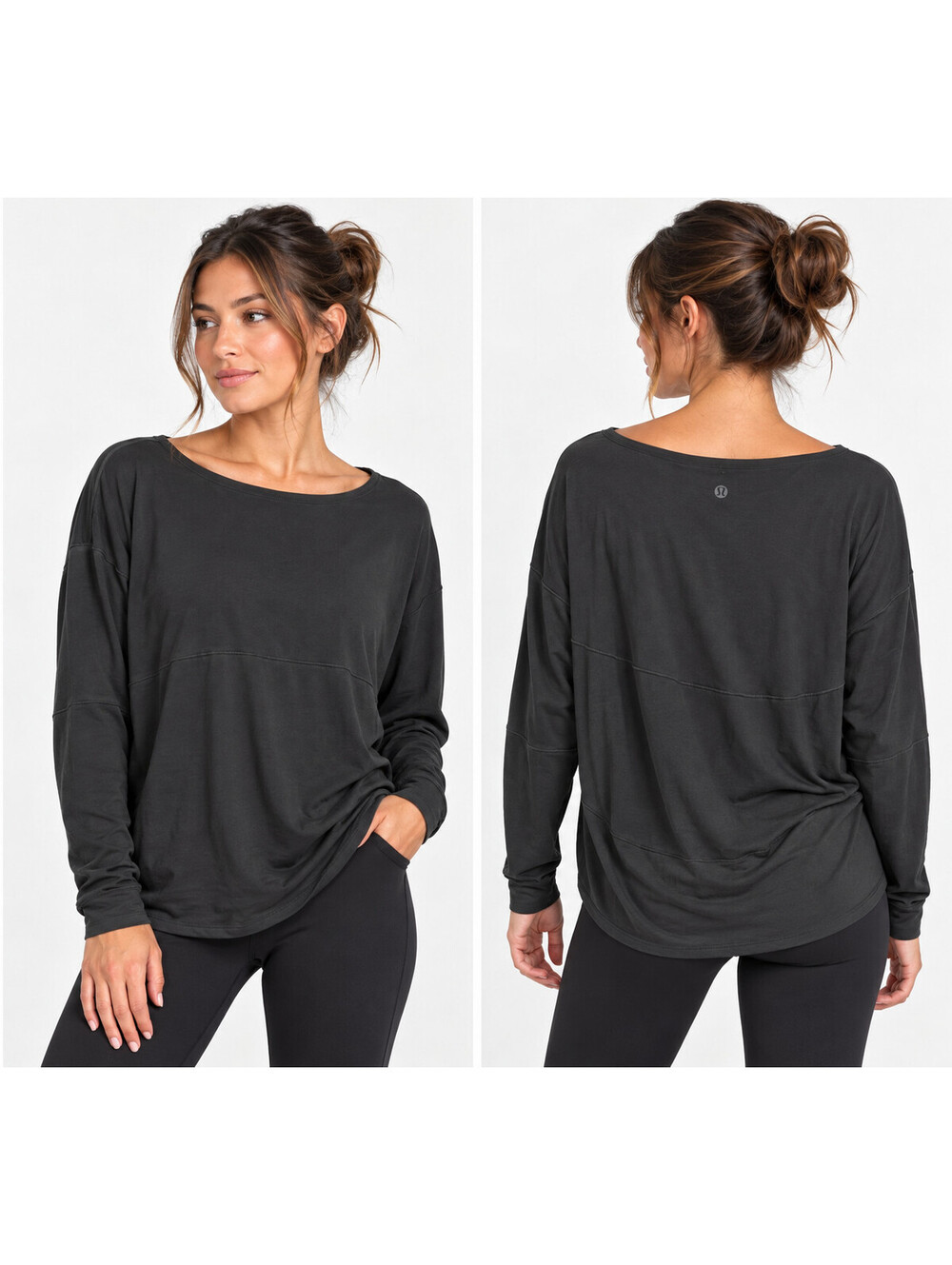 Lululemon Back in Action Long Sleeve Shirt Womens 12 Black Pima Cotton